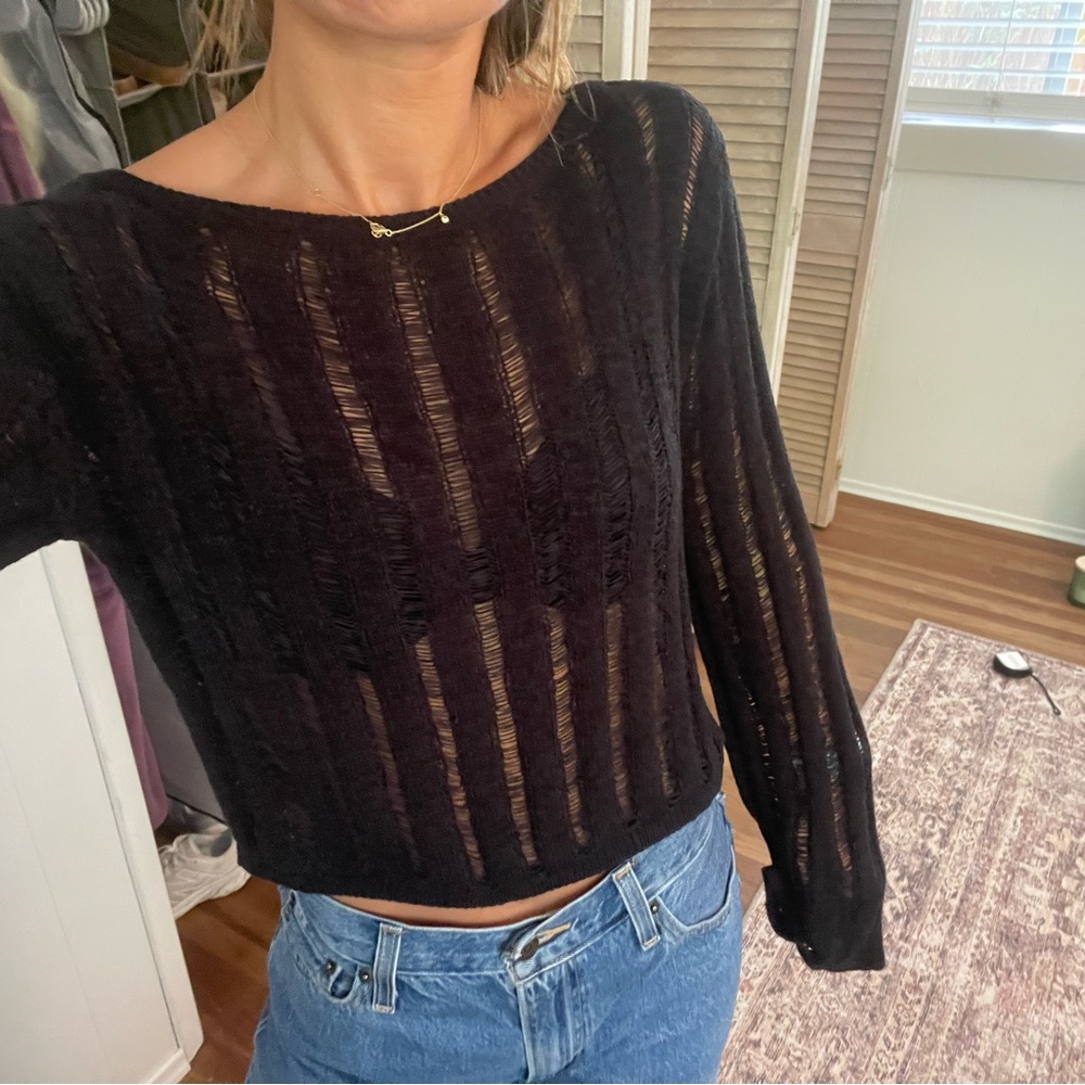 H&M Black Sheer Knit sweater crochet Top